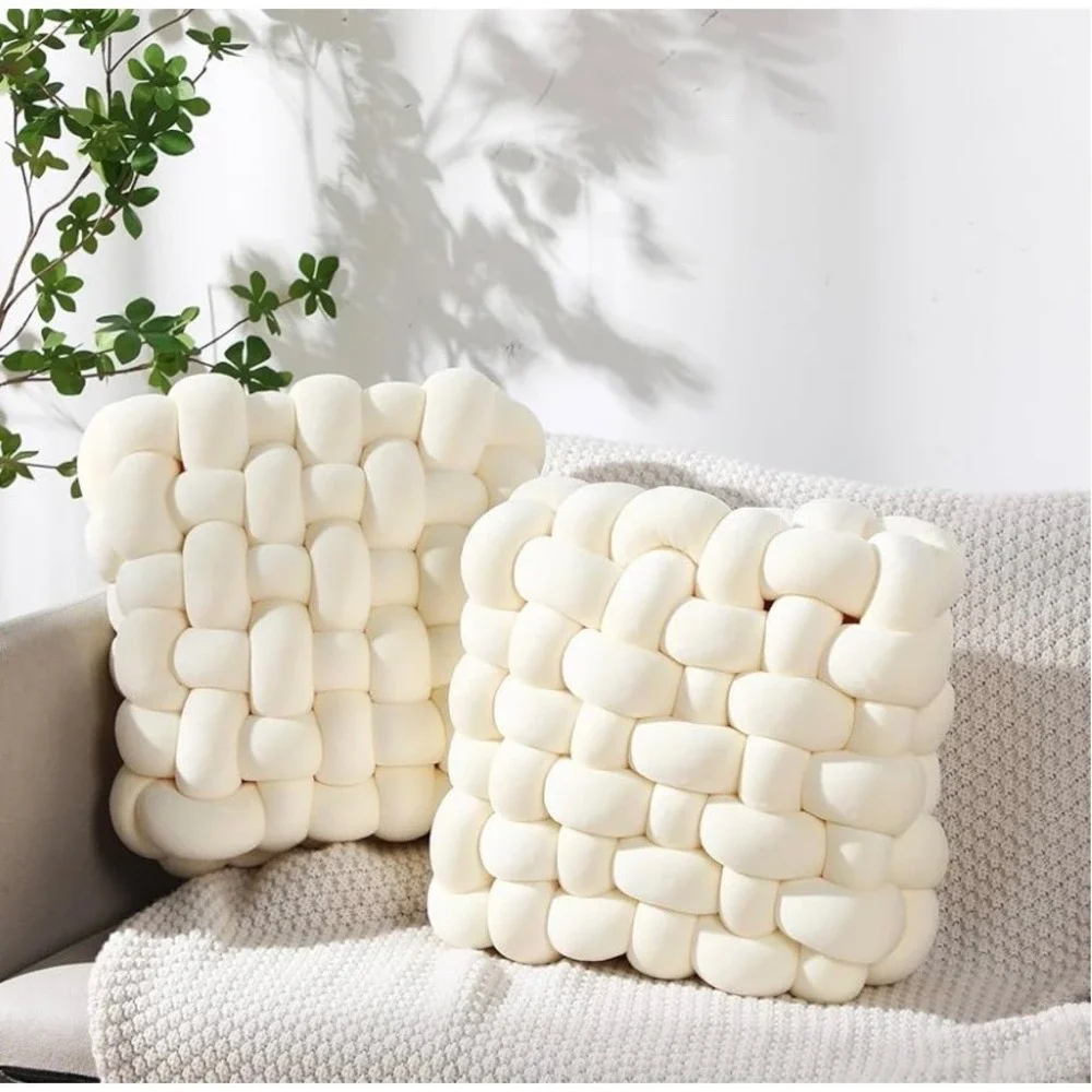 NEW 2‎ Pack Knot Throw Pillow Ivory Cozy Plush Bubble Accent (10x13)